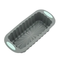 Gray silicone loaf pan with mint green handles and scalloped texture bottom for baking - 9 Inch Fluted Loaf Pan