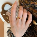 Vintage s925 gold ring featuring oval ruby and intricate woven hollow design - J5763-Vintage Woven Ruby Zircon