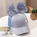 Detail of light blue girls' baseball cap with mesh, large bow, and pearl accents - 2-10 Years (48-54cm) / Blue (Lollipop Bow)