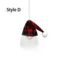 Detail of Nordic Christmas gnome ornament with red plaid hat and white faux fur beard - Style D