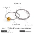 Size chart for stainless steel double ring with gold bead detailing and dimensions - Geometric Star Style (JDR0212002-PS-7)