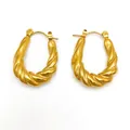 Twist croissant hoop earrings in 18K gold plated stainless steel, size 26x20mm - Gold Twisted U-Shaped Earrings (TE19134-Gold)