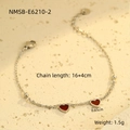 Macro shot of silver heart bracelet showing 16+4cm chain length and product specs - 18K Gold / Double Layer Heart Style (NMSB-E6210-2) / Silver