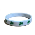 White St. Patrick's Day silicone wristband with green shamrock pattern print - White Shamrock Style