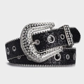 Fashionable black rhinestone belt with sparkling crystals and silver buckle for women - Black