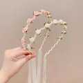 Floral princess headband with pink silk roses and white ribbons for girls' weddings - Cherry Pink + Cream White Mixed