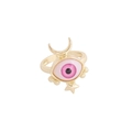 Exaggerated 18K gold ring featuring a pink evil eye with crescent moon and star charm - 10# Rose Red