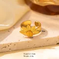 Golden titanium steel open ring with a yellow natural stone and sunburst floral design - Adjustable Open / JOM25026-Gold Sunflower Yellow Stone