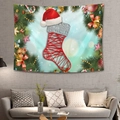Christmas wall tapestry with stockings and bells over a sofa in a cozy interior setting - Style 5