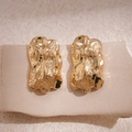 Minimalist golden irregular pleated earrings on a natural stone base - Gold (Silver Earring Post)