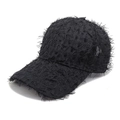 Detail of distressed black baseball cap showing frayed fabric and street style texture - M (56-58cm) / Black