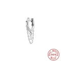 Aro de plata de ley 925 con cadena de borla de cristal de circonita cuadrada - Pieza Única / Plata-Zirconia Blanca