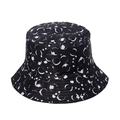 Black skull bucket hat with white splatter dot pattern and reinforced stitched brim - Black Ink Splash Polka Dot Style(I)