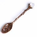 Vintage bronze branch coffee spoon with raw white crystal top and flower relief - Raw Stone Style / White Crystal
