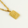 18K gold-plated rectangle pendant necklace featuring engraved letter R and wave chain - Letter R
