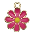 Pink enamel flower pendant with golden edges and yellow center for DIY jewelry making - Daisy