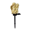 Solar powered garden statue featuring two beige resin angels with integrated light and spike - Couple Angel