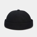 Detalle del gorro miki negro de algodón con textura de sarga y diseño de borde enrollado - Negro