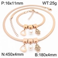 Rose gold snake chain necklace and bracelet set with heart, pearl, and Hamsa charms - Hamsa Hand / Bracelet / Rose Gold