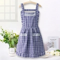Blue plaid cotton apron with white lace trim and ruffles in a cute princess style - Purple (Plaid Lace)