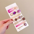 Set of 7 candy-colored hairpins in purple and pink with pearls and rhinestones - Korean Pink (7 Piece Set)