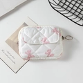Mini quilted storage pouch with pink bow print and metal zipper in white cotton - 12*1.5*9cm / White with Pink Bow