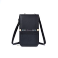 Elegant black faux leather crossbody phone bag with floral logo and gold hardware - Metal Bar Decorative Style (124) / Black