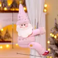 Pink Santa Claus plush curtain buckle with gold snowflakes, 30cm festive decor - Pink Santa Style (101-A)