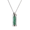 Detail of cylinder perfume bottle pendant with green natural stones on silver chain - Dongling Green Chips