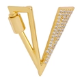 Golden V-shaped pendant with white cubic zirconia inlay and screw lock detail - Letter V