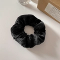 Premium black plush faux fur scrunchie with high elasticity for elegant daily hair styling. - Black Plush