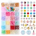 DIY jewelry kit with 24 grids of colorful cracked glass beads and metal charms - 28 Grids Crackle + Solid Beads