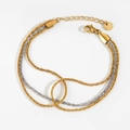 Three-layer woven stainless steel bracelet in gold and silver finish with lobster clasp - Anklet / Gold + Silver