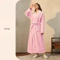 Unisex thick flannel bathrobe in Sakura Pink with hood and belt for winter comfort - Sakura Pink (Women)