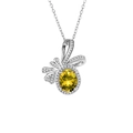 Silver bow ribbon necklace featuring a vibrant oval yellow gemstone with zircon pave - Yellow Diamond Necklace Xl-112