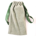 Light gray velvet drawstring makeup brush pouch with green satin ribbon cord closure - Light Gray