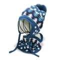 Detalle del conjunto de gorro y bufanda de punto azul marino con forro de felpa suave - Azul