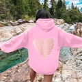 Rosa Fleece-Hoodie mit LOVE YOURSELF Herz-Print hinten und verstellbarem Kordelzug-Kapuze - S / Rosa