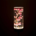 Cylindrical acrylic night light with pink baby's breath flowers and black base - Gypsophila Geometric