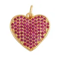 Golden heart pendant with red micro-pave crystals and ring connector for DIY jewelry - L268035-Rose Full Rose Red Zirconia Heart