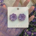 Elegantes pendientes de gardenia morada en resina mate con centro brillante - Flor Púrpura (2# Pasador de plata)