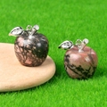 Natural crystal apple pendants in pink and black stone with silver leaf design - Rhodonite