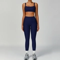 Navy blue ribbed yoga set featuring a cropped tank top and high-waisted leggings - S / Sports Bra + Leggings / Navy Blue