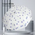 Beige 10-rib automatic folding umbrella featuring minimalist blue floral patterns - 10 Ribs Automatic / White French Style