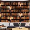 Arazzo vintage con libreria e illuminazione calda per decorazione della parete del soggiorno - 150x130cm / Libreria Retro 1