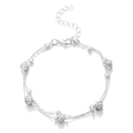 Double-layer silver anklet featuring crystal-studded Shamballa balls and smooth metal beads - White K Rhinestone Ball Style (7203)