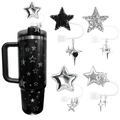 Set copri cannuccia nero per Stanley Cup con stelle glitterate argento e fiocchi decorativi - Set Stella Nero Argento