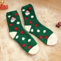 Thick green Christmas socks with Santa Claus pattern and fuzzy coral fleece texture - One Size / Green Santa