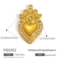 18k gold plated heart charm with crown and crystals, waterproof stainless steel pendant - Crown Rhinestone Heart Pendant PJ93202