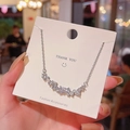 Elegant silver titanium necklace with curved zircon bow pendant on a fine chain link - Marquise Zircon Layered Style (X1259) / Silver/Arc Arrangement